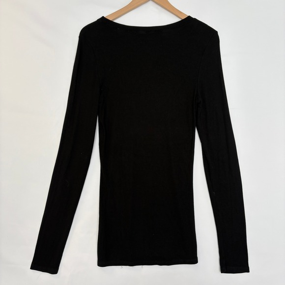 Michael Stars Black Ribbed Long Sleeve Crew Neck Top OS Minimalist Staple - Picture 5 of 5